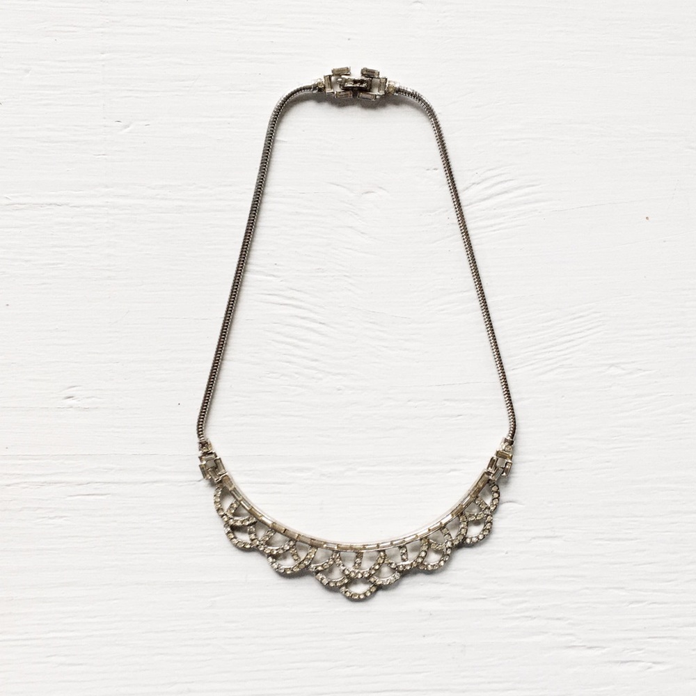 Antique 1950s Rhinestone Sterling Silver Necklace